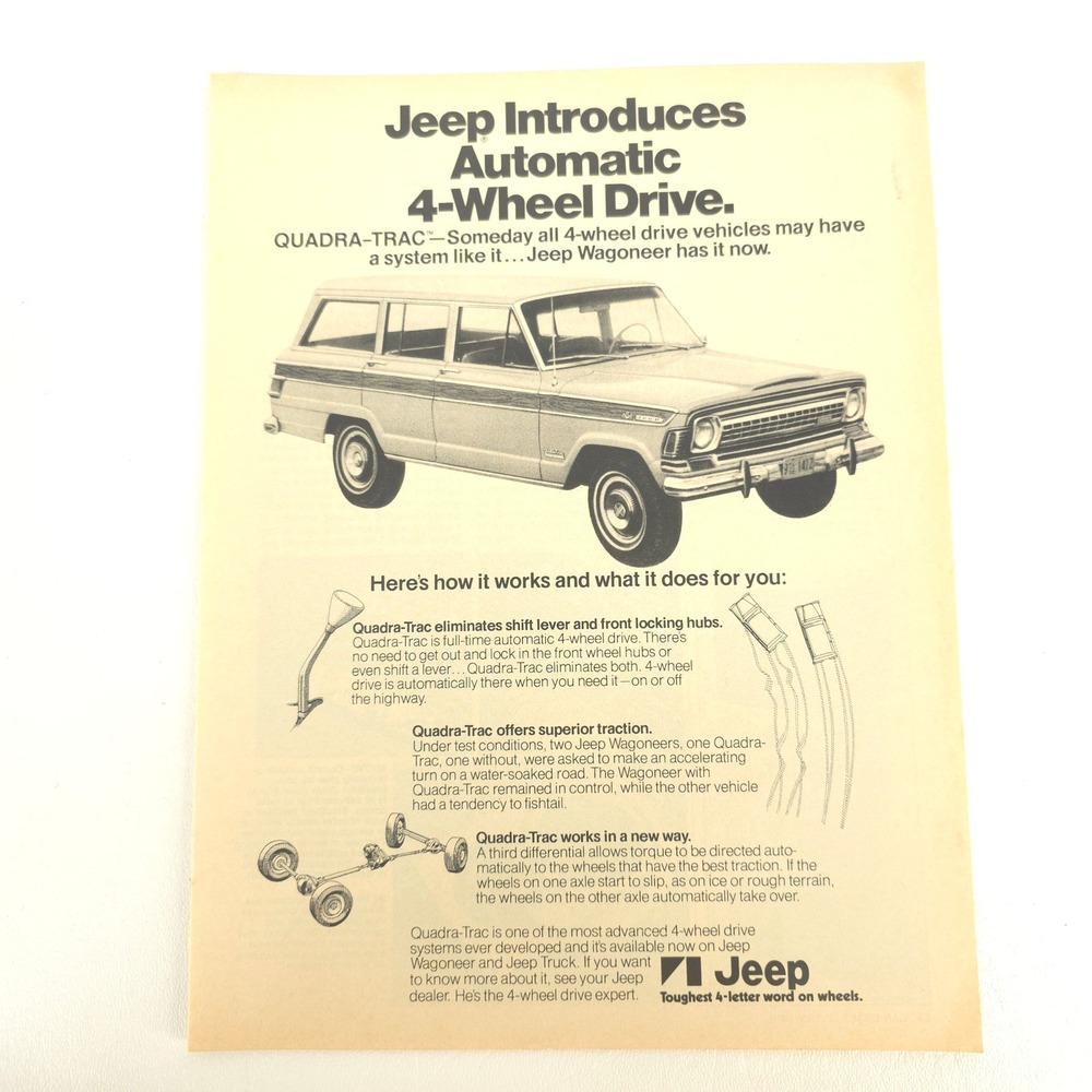 Vintage Jeep Wagoneer 4WD Print Ad Off Road SUV Collector Decor Garage Wall Art
